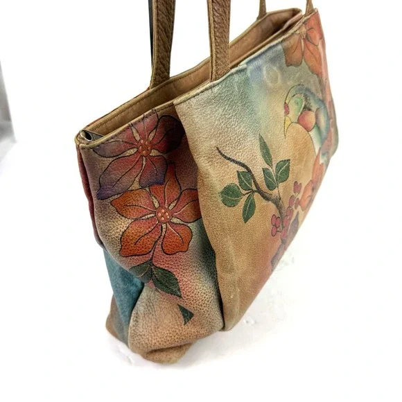 Anna By Anuschka Handbag Hand Painted Toucan Bird Floral Berries Boho - Picture 4 of 16